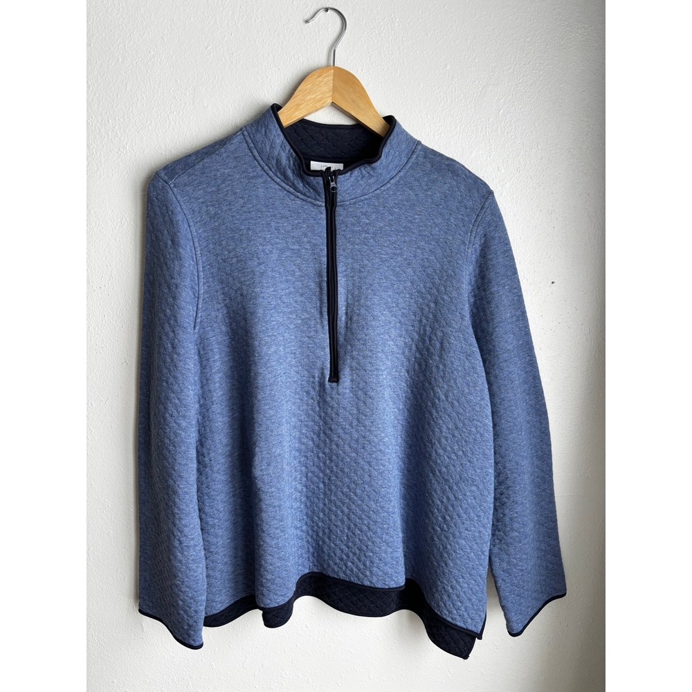 J. Jill Fit Womens‎ Blue Quilted Half Zip Pullover Mock Neck Sweatshirt Large